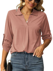 Stretch Shirt V-neck Long Sleeved Top