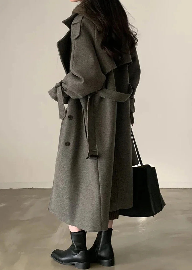 Timeless Elegance Double-Breasted Wool Coat - Mid-Length