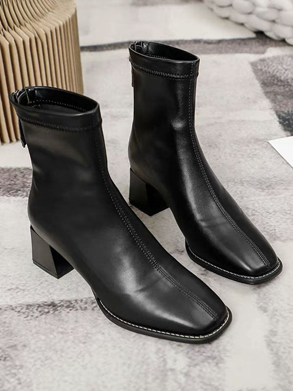 Split-Joint Square-Toe Zipper Boots