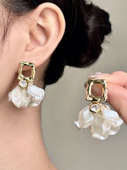 Geometric Leaves Shape Rhine Stones Drop Earrings