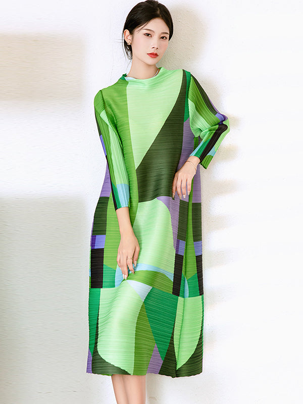 Original Loose Contrast Color Split-Joint Midi Dress