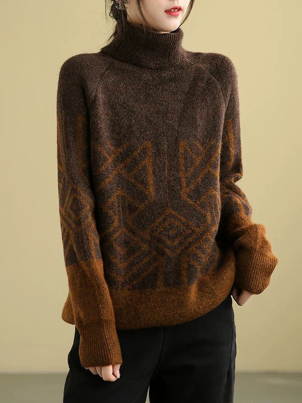 Original Print High-Neck Knitting Sweater