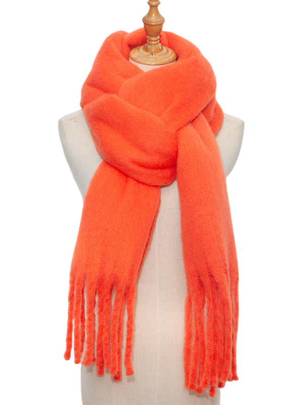 Keep Warm Solid Color Tasseled Velvet Shawl&Scarf