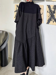 A-Line Long Sleeves Asymmetric Solid Color Split-Joint High-Neck Midi Dresses Sweater Dresses