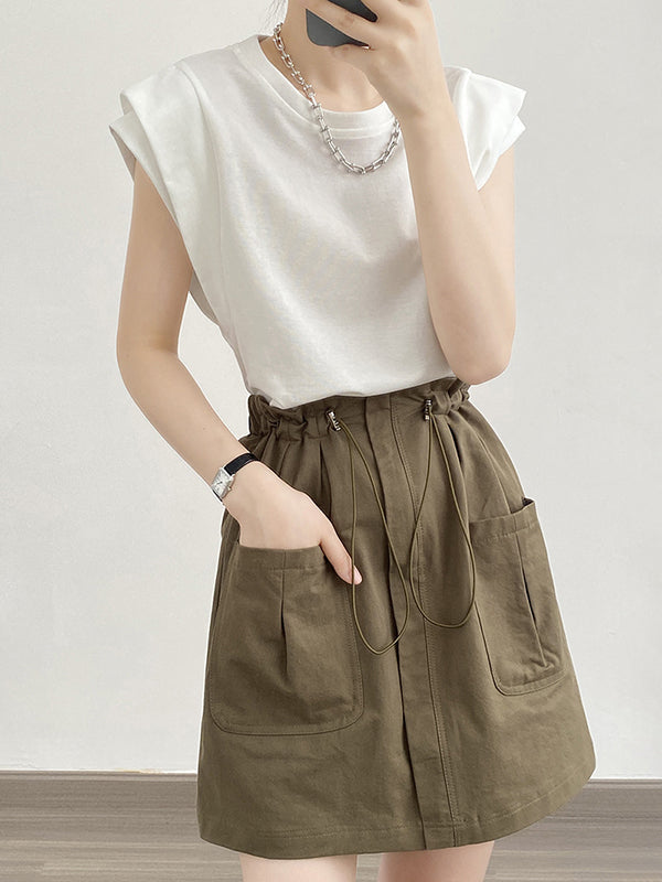 Loose Sleeveless Split-Joint Round-Neck T-Shirts Tops