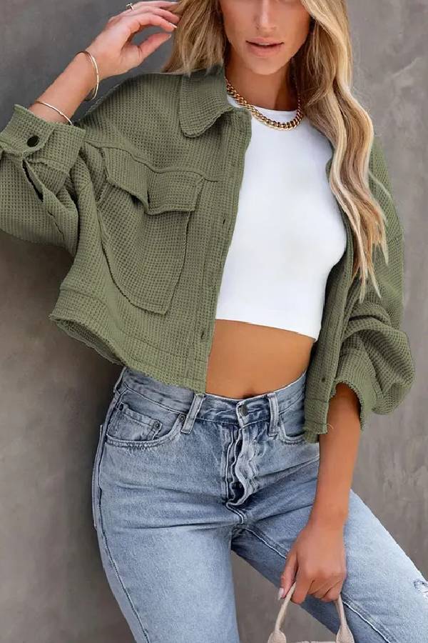 Women's Waffle Cardigan Short Top Jacket