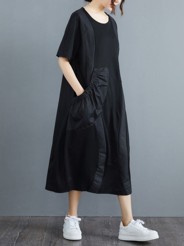 Simple Casual Solid Color Split-Joint Midi Dress