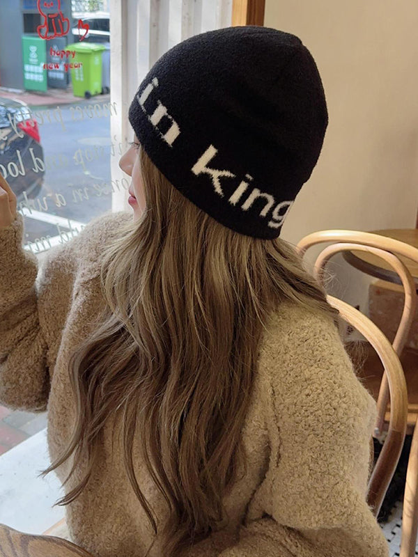 Contrast Color Knitted Letters Knitted Hats