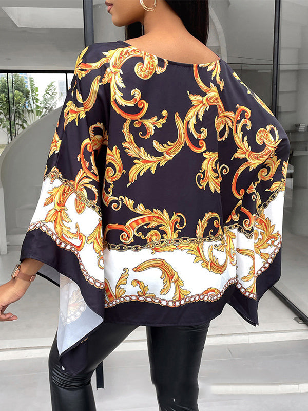 Batwing Sleeves Loose Printed Round-neck Blouses&shirts Tops