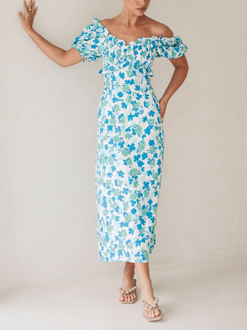 Summer Fresh Floral Off-Shoulder Midi Dress