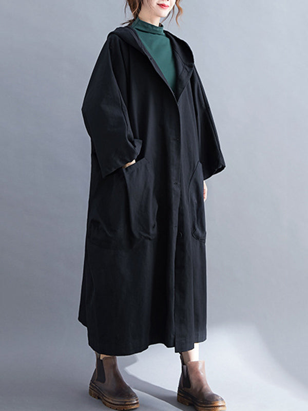 Loose Hooded Trench Long Coat