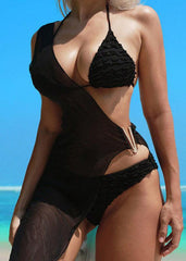 Noir Allure Three-Piece Swimsuit Set