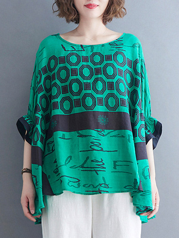 Original Printing Batwing Sleeve T-Shirts Tops