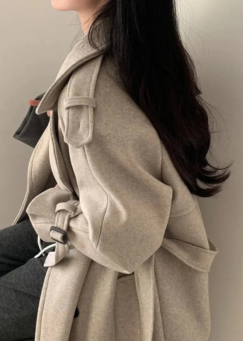 Double Breasted Woolen Coat - Mid-Length Slimming Classic