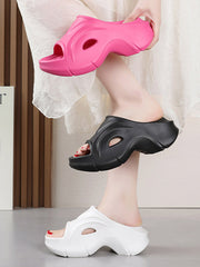 Hollow Solid Color Platform Shoes Slippers