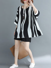 Original Chiffon Batwing Sleeves Striped Shirts Tops