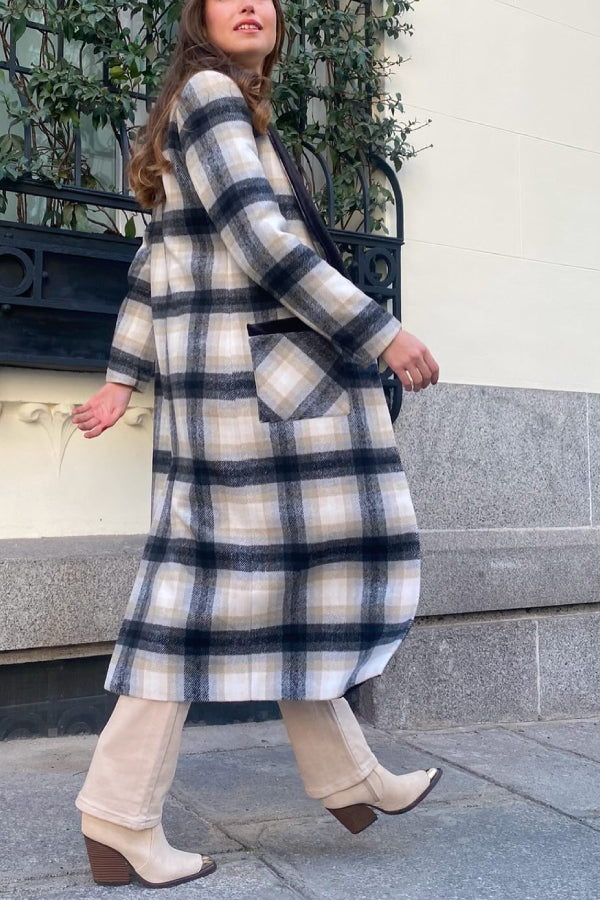 Elongated Flannel Long Plaid Wool Coat