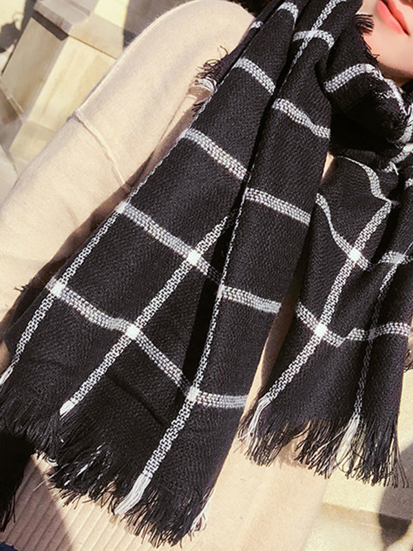 Fringed Keep Warm Plaid Shawl&Scarf