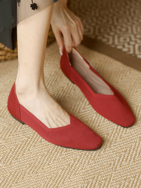 Solid Color Square-Toe Flats Shoes