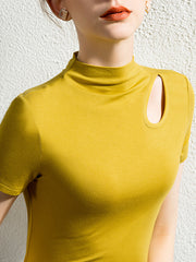 Skinny Hollow Solid Color Half Turtleneck T-Shirts Tops