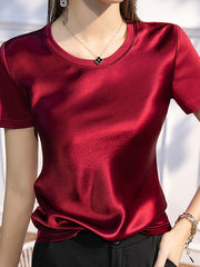 Short Sleeves Solid Color Round-Neck T-Shirts Tops