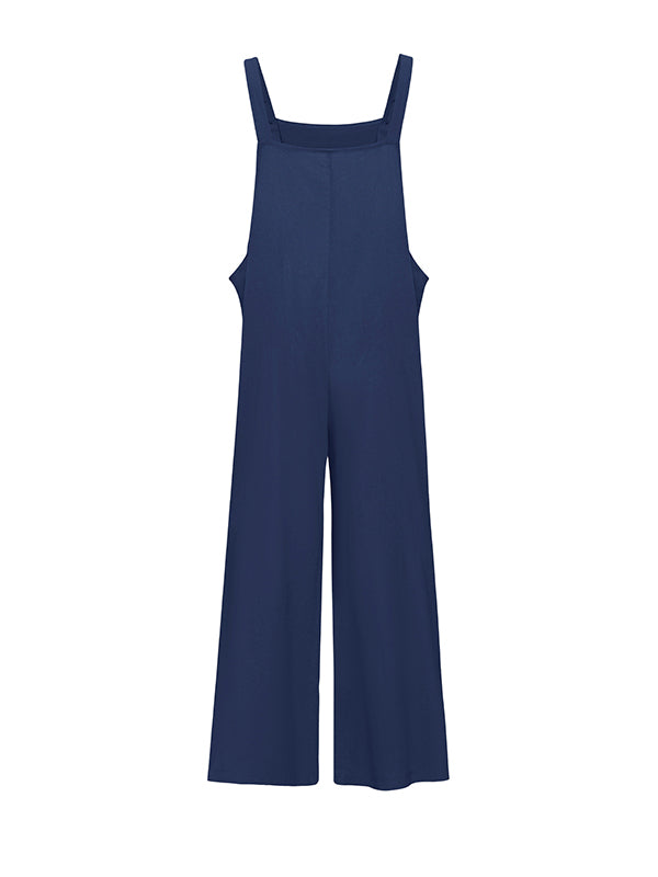 Loose Wide Leg Solid Color Square-Neck Overalls