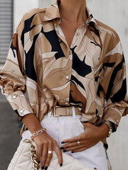 Long Sleeves Loose Buttoned Printed Lapel Blouses&Shirts Tops