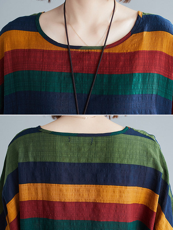 Rainbow Stripe Batwing Sleeves T-Shirts Tops