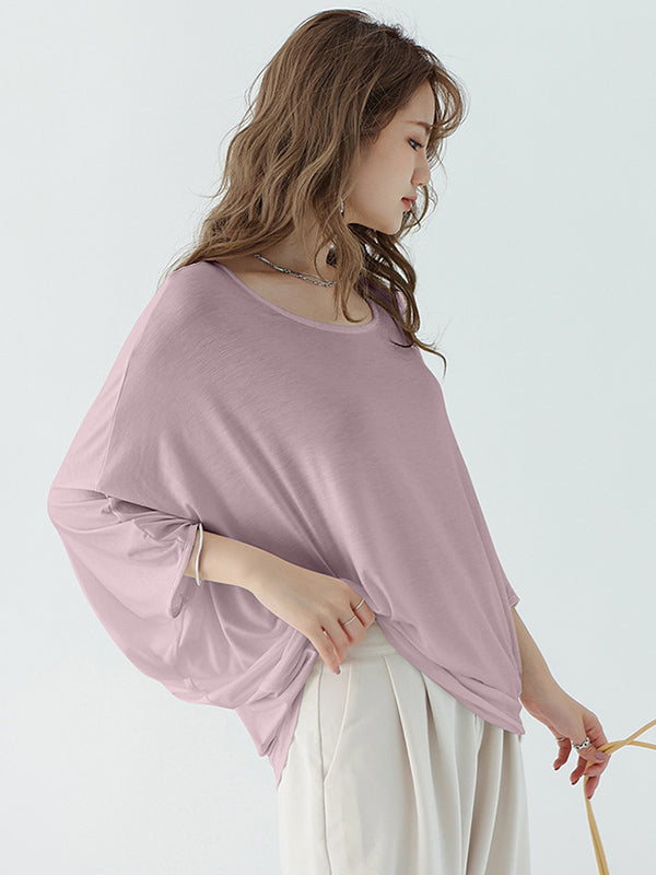 Vintage Loose Round-Neck Batwing Sleeves Shirts