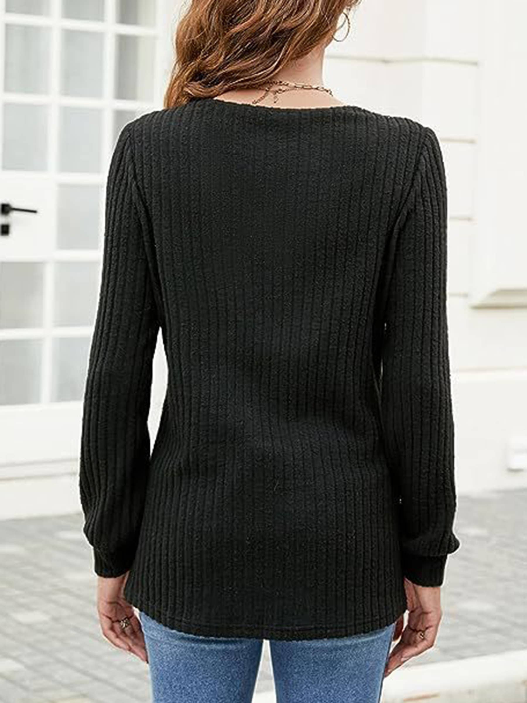 V Neck Pit Stripe Tops Casual Long Sleeve Pullover Sweater