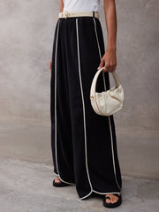 Classic Colorblocked Casual Loose Side Pocket Wide-Leg Pants