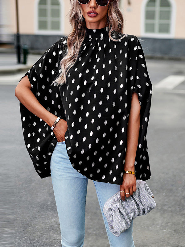 Loose Bandage Polka Dot Round-Neck Blouses&Shirts Tops