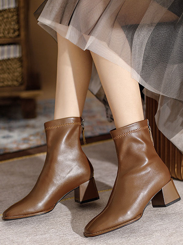 Split-Joint Square-Toe Zipper Boots