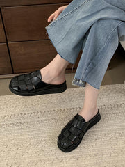 Hollow Round-Toe Split-Joint Woven Sandals Slippers&Mules