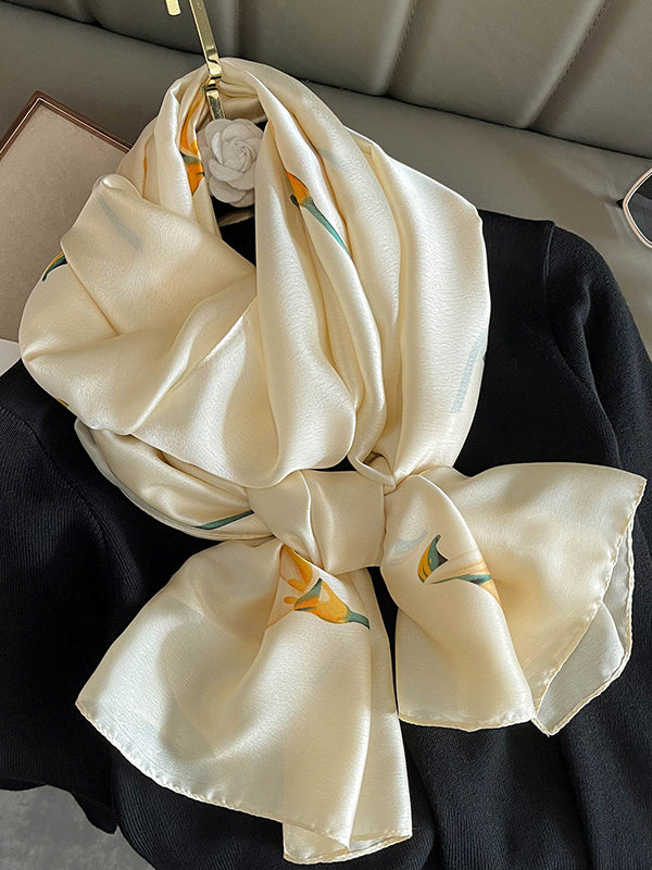 Silk Imitation Flower Print Scarf