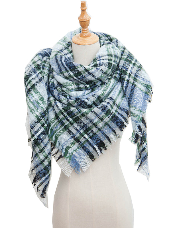 Triangle Fringed Keep Warm Plaid Shawl&Scarf