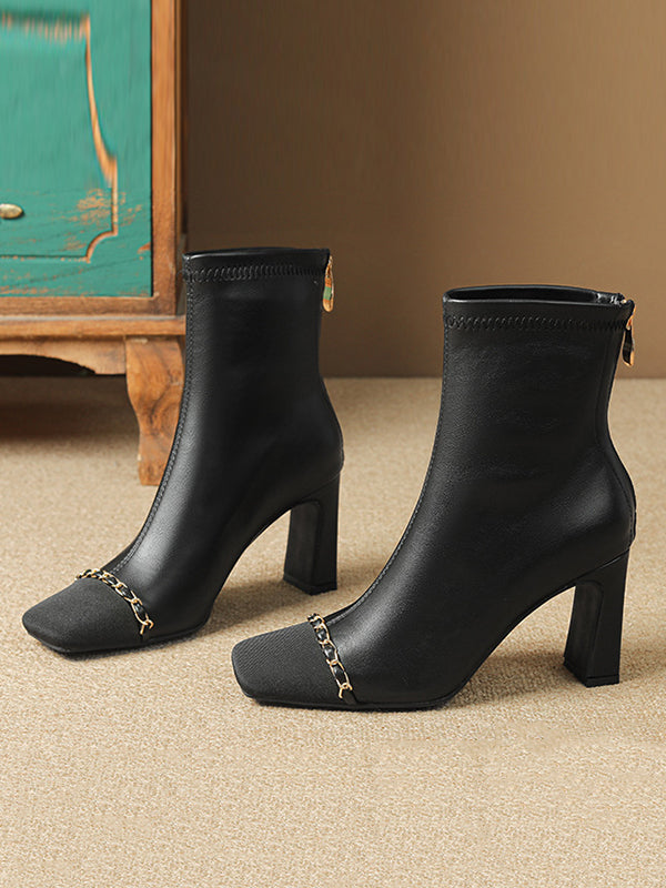 Chains Split-Joint Square-Toe Boots Pumps