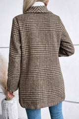 Style Collection Plaid Collared Neck Long Sleeve Jacket