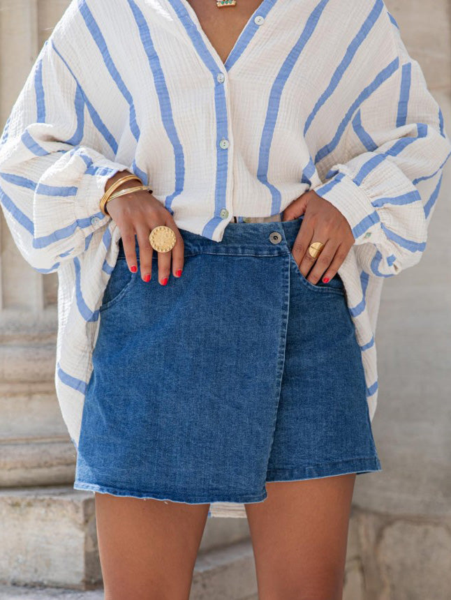 High Waist Irregular Denim Shorts