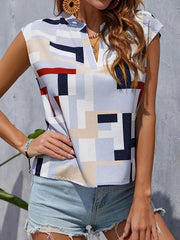 Loose Sleeveless Printed V-Neck T-Shirts Tops