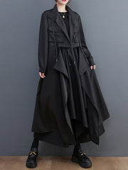 Loose Long Sleeves Drawstring Split-Joint Lapel Trench Coats