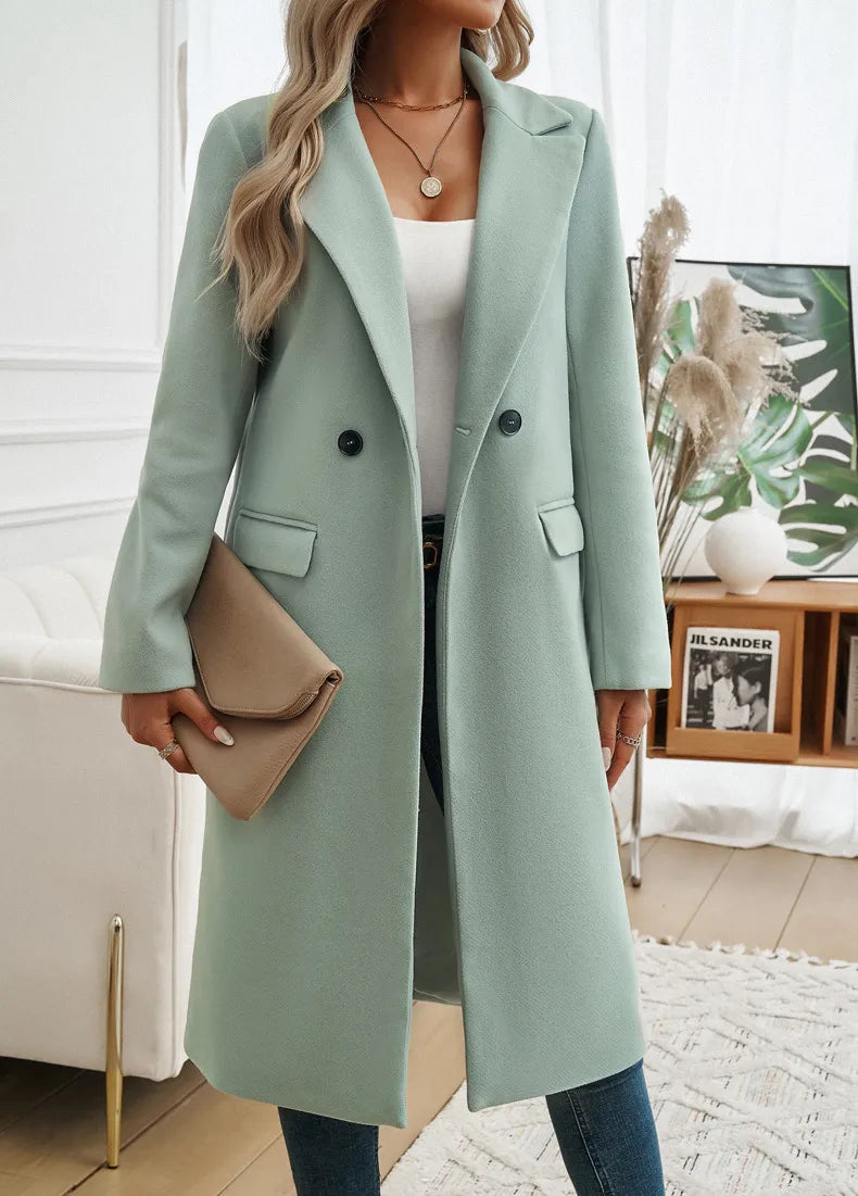 Sophisticated Turn-Down Collar Wool Blend Coat