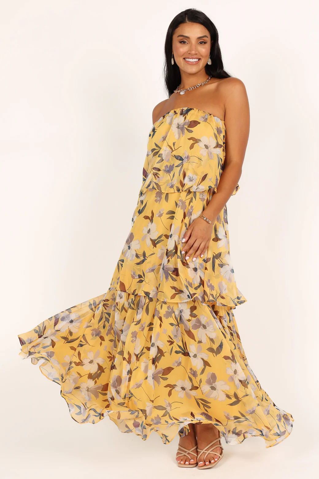 Elsie Printed Layered Strapless Maxi Dress