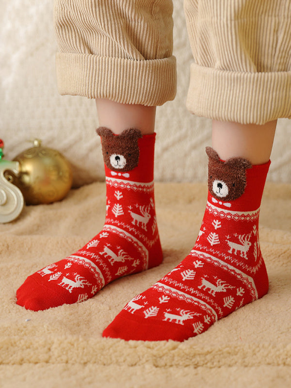 Cartoon Printed Contrast Color Keep Warm Socks Accessories