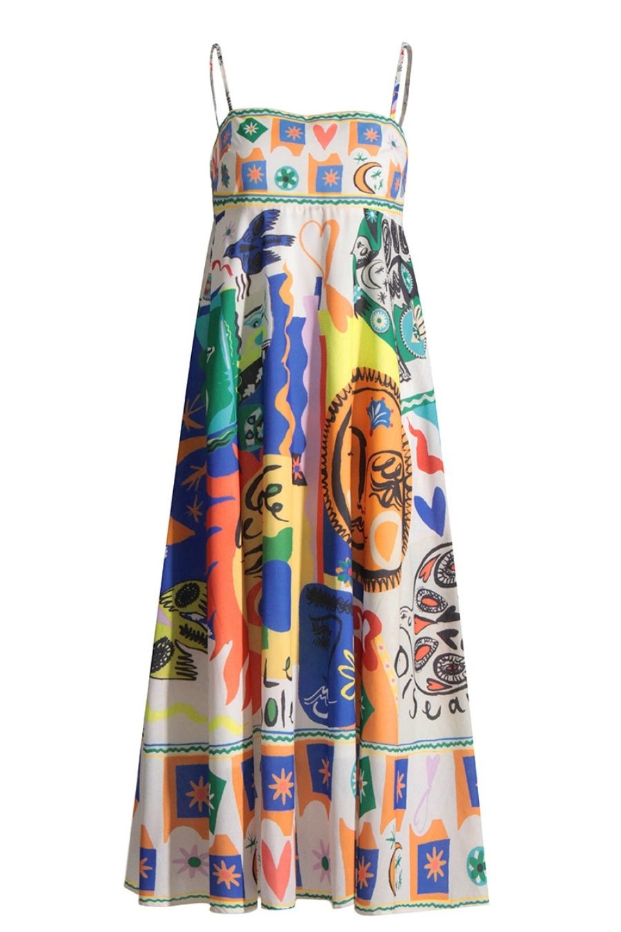 Soler Printed High Waisted Midi Sun Dress