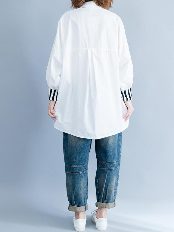 Stripe Split-joint White Shirt