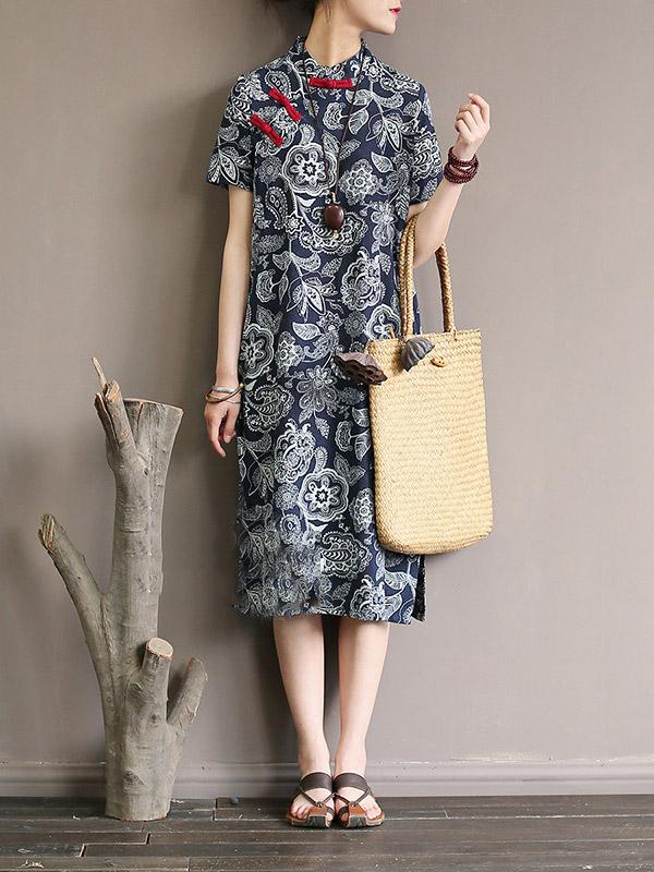 National Printed Cheongsam Midi Dress