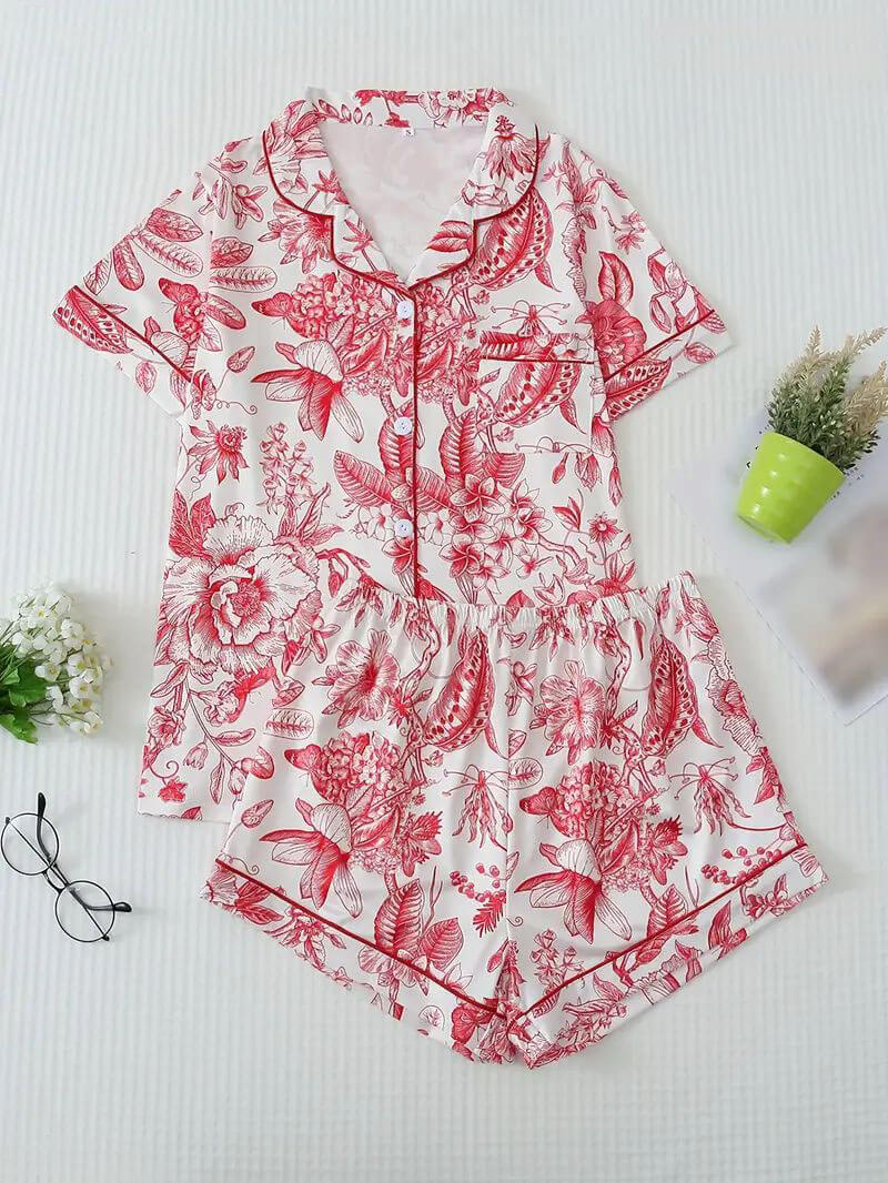 Floral Print Short Sleeve Pajama Set