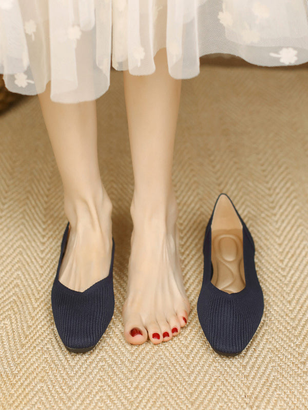 Solid Color Square-Toe Flats Shoes