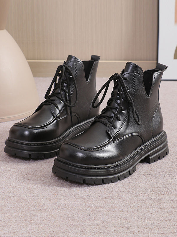 Lace-Up Round-Toe Split-Joint Boots Platform Shoes